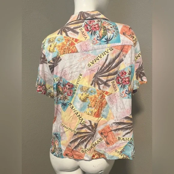 Caribbean Joe Women’s Multicolor Tropical Bahamas SS Button-Down Shirt Size L - Picture 6 of 12